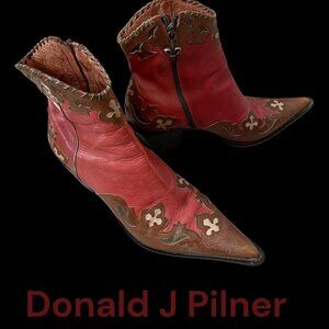Donald J. Pliner Vintage Western Ankle Boots Red Brown Leather Size 8.5